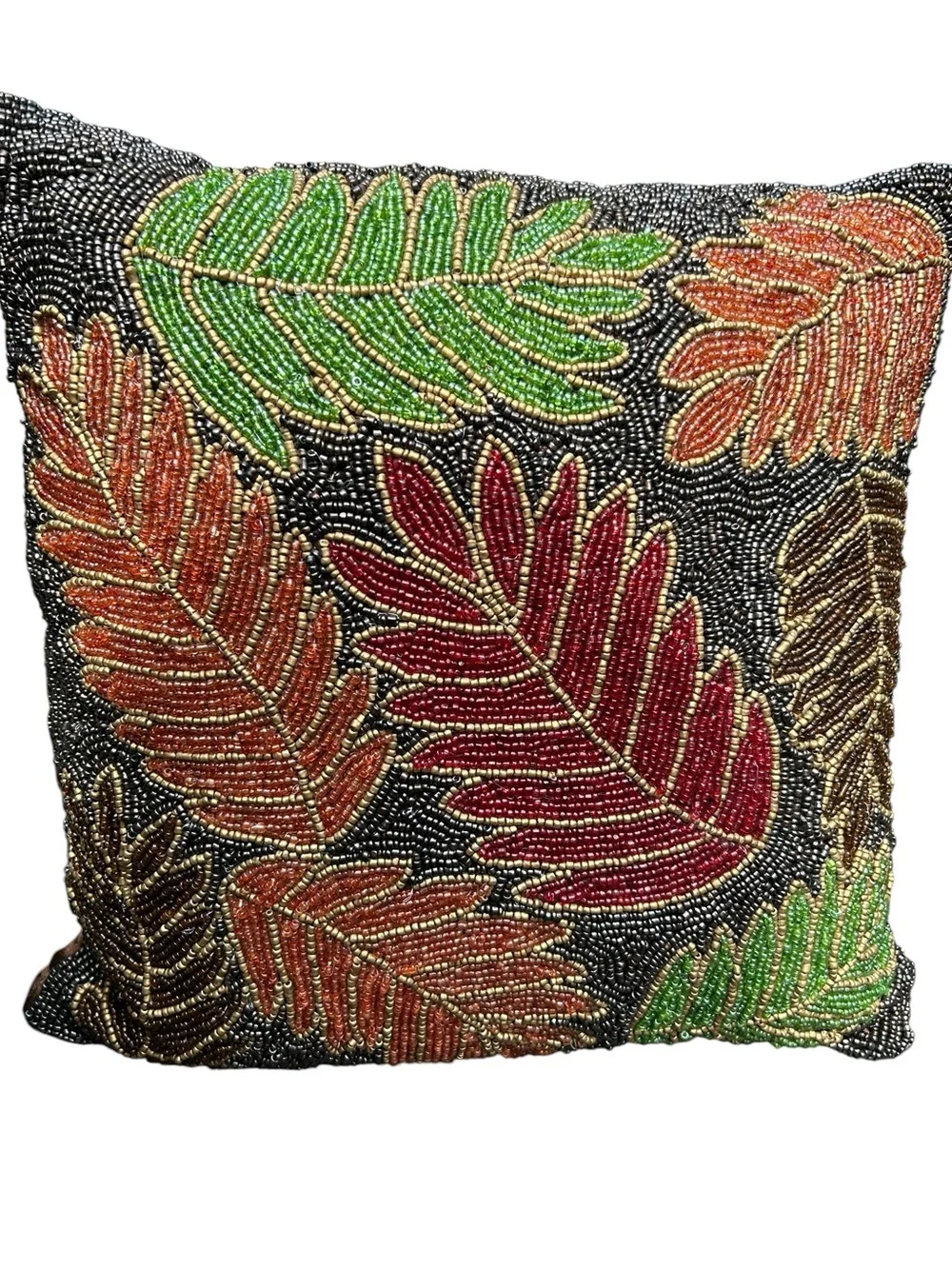 Pier 1 Beaded Throw Pillows Earth Tones Eclectic Embellished Leaves Artisan